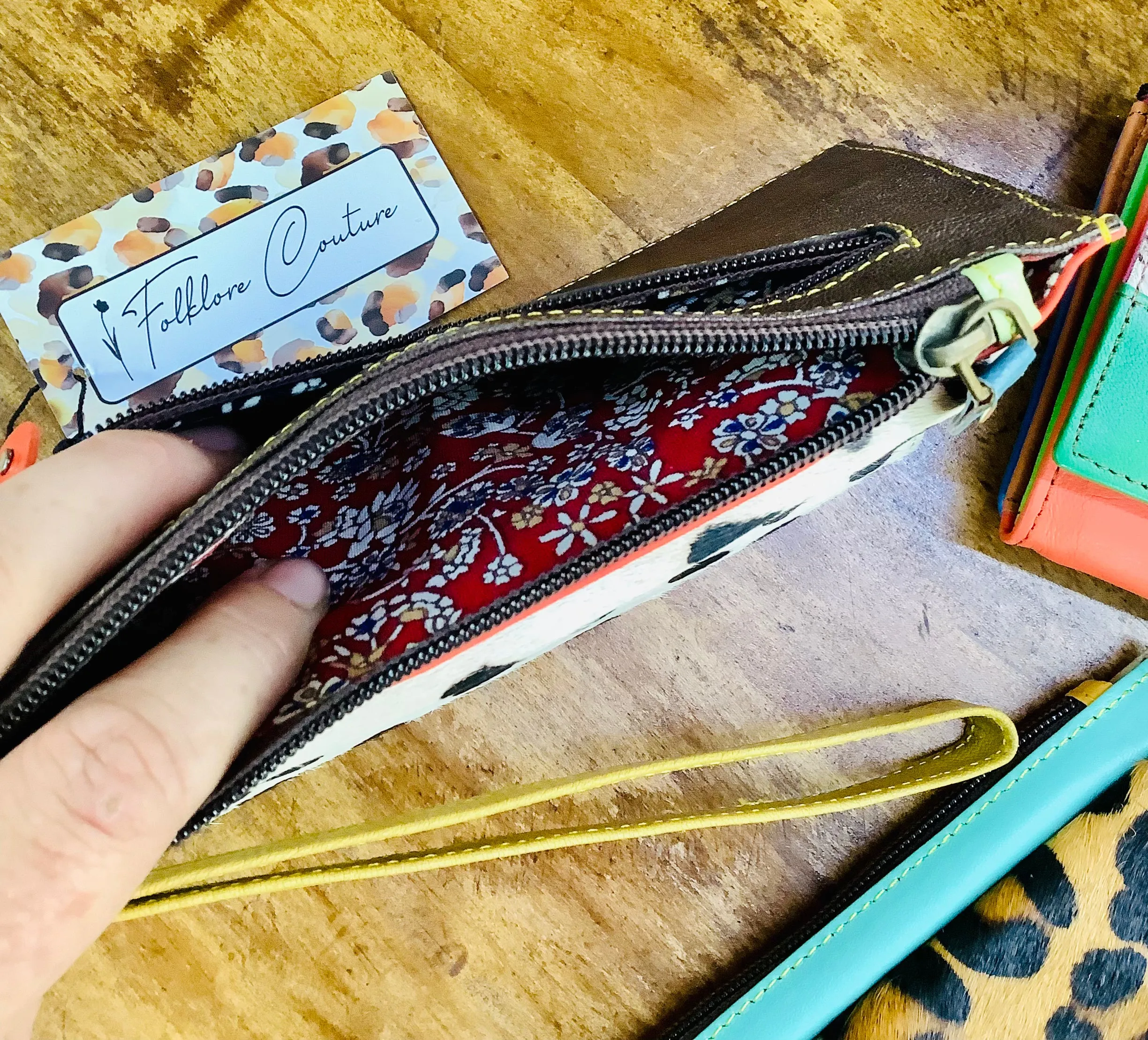 Aria Leather and Hair on Hide Wristlet Wallet