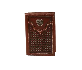 Ariat Men's Basketweave With Shield Concho Trifold Wallet