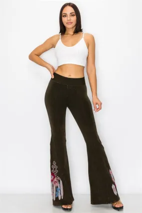 Aztec Embroidery Flare Leg Yoga Pants