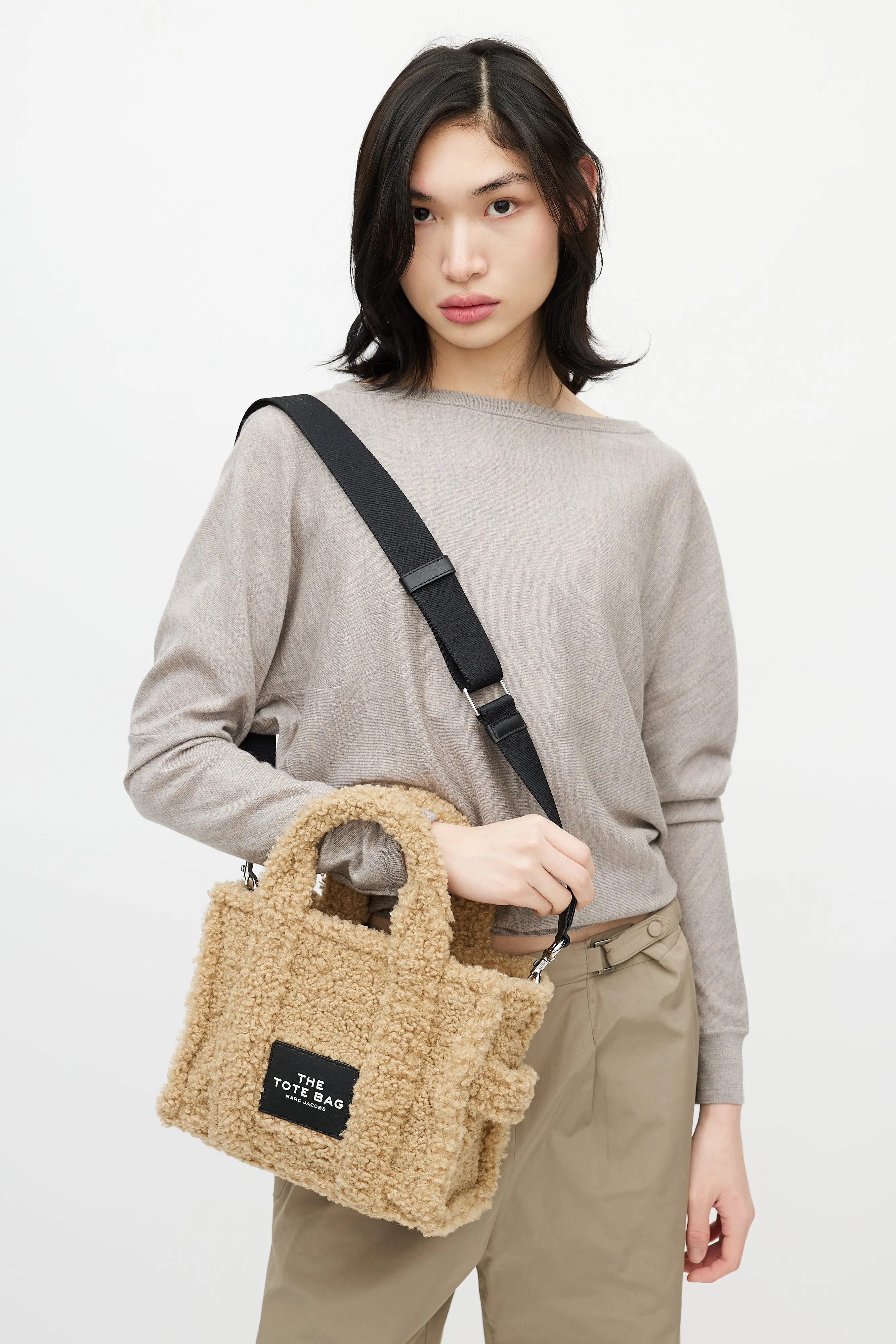 Beige Shearling Mini "The Tote Bag" Crossbody