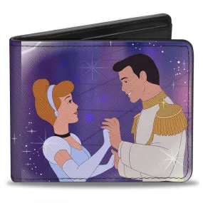 Bi-Fold Wallet - Cinderella & Prince Ball Scene   Crown Icon Purples White