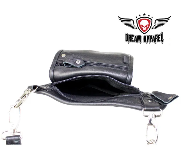 Black Naked Cowhide Leather Thigh Bag W/ Gun Pocket