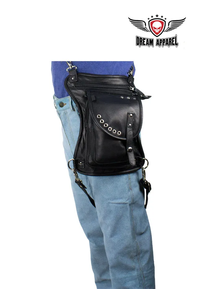 Black Naked Cowhide Leather Thigh Bag W/ Gun Pocket