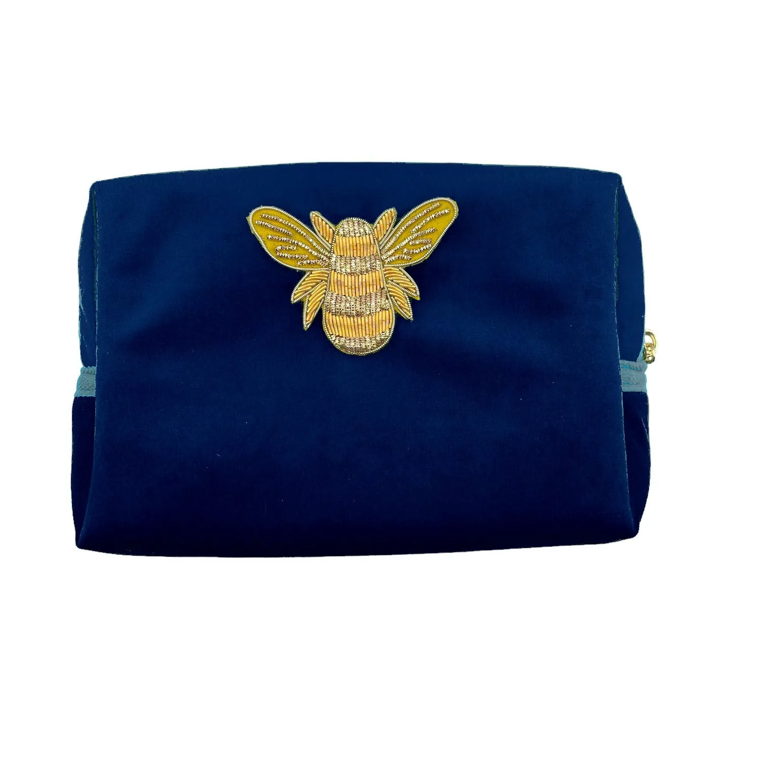 Blue Velvet Makeup Bag w/ Detachable Gold Bee Pin