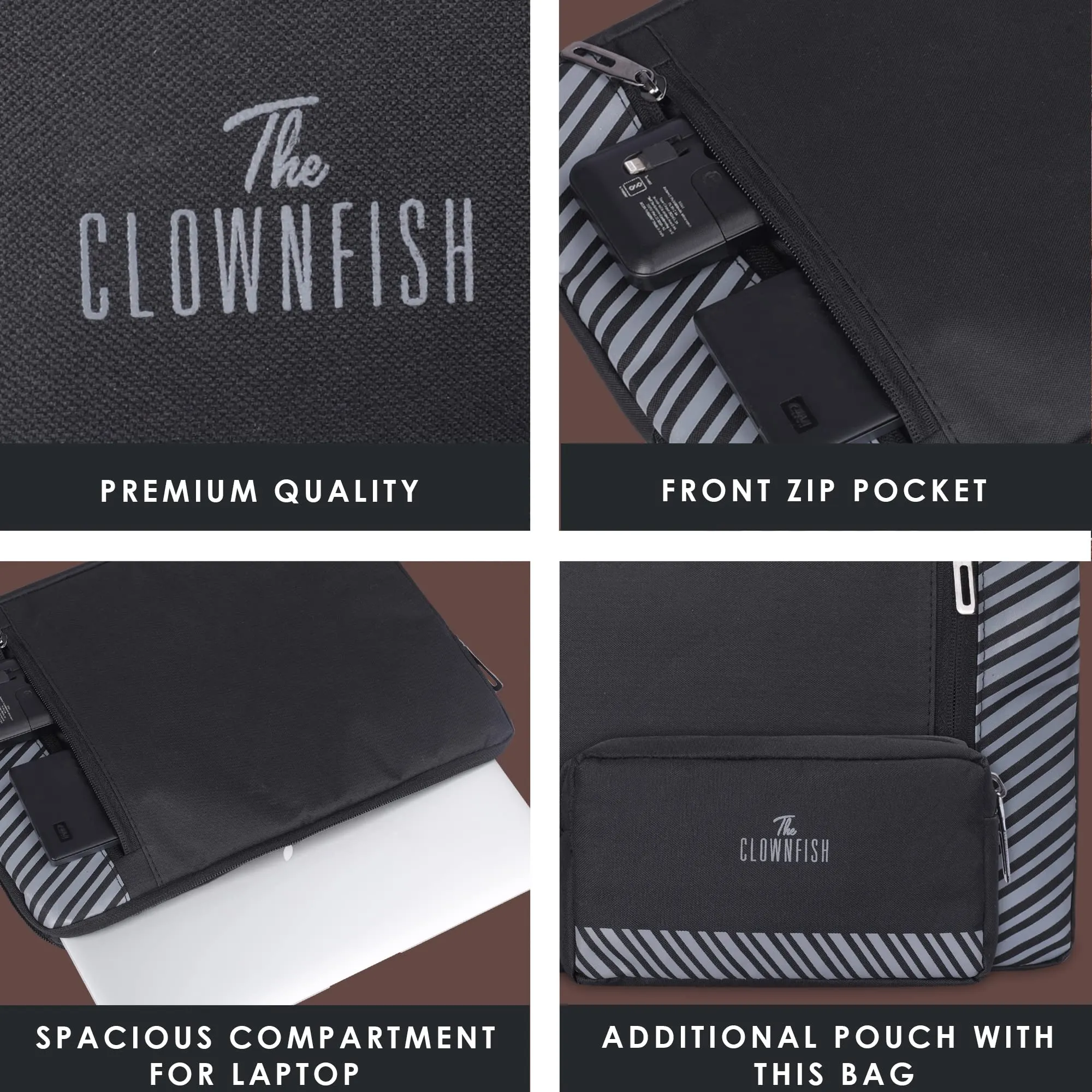 Clownfish Combo of Algo Series 15.6 inch Laptop Sleeve with Scholar Series Travel Pouch Toiletry Bag | Laptop Sleeves and Slipcases | Unisex Laptop Sleeve | Unisex Travel Pouch/Toiletry Kit | Black