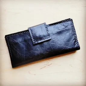 Distressed Black Leather Wallet w/ Snap