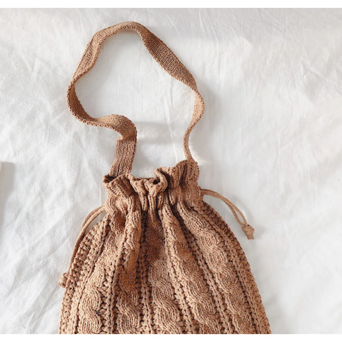 Elena Handbags Handmade Cotton Knitted Drawstring Bag