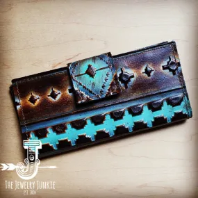 Embossed Leather Wallet in Turquoise Navajo w/ Snap