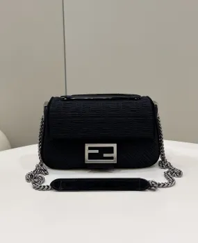 FI Baguette Chain Midi Black FF Fabric Bag For Woman 14.5cm/6in