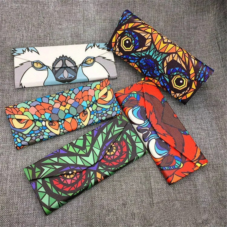 Foldable Triangle Animal Print Glasses Case Sunglasses Myopia Frame Case(Dog)