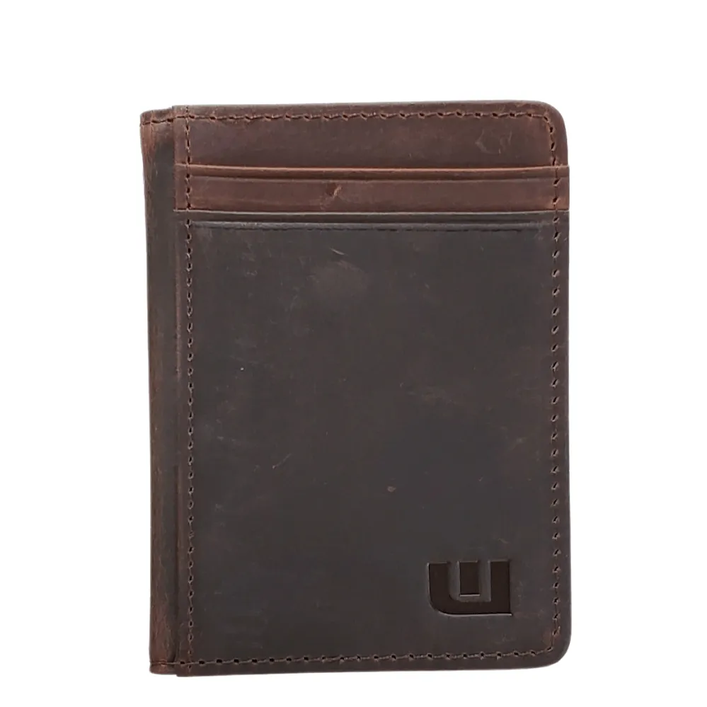 Front Pocket Wallet with RFID in Crazy Horse Leather - Double Espresso "S"