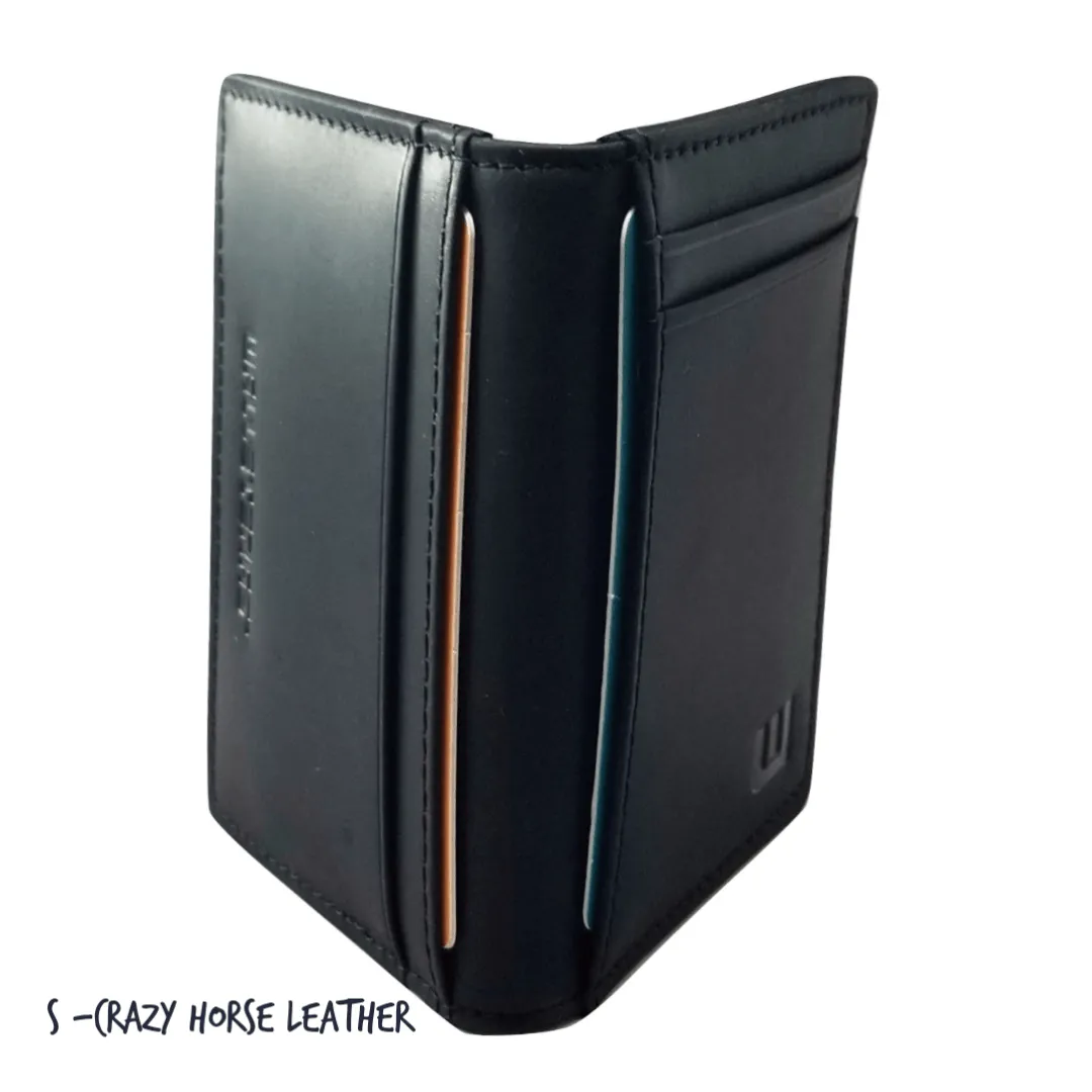 Front Pocket Wallet with RFID in Crazy Horse Leather - Double Espresso "S"