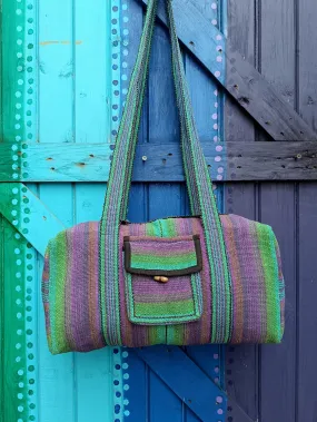 Funky Hippie Hand Loomed Nepalese Cotton Travel Bag (Duffle/Tog Bag) - Green, Purple, and Blue - MEDIUM