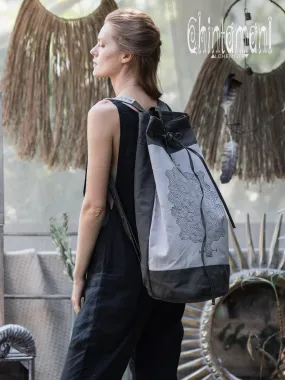 Giant Cotton Canvas Torba Backpack with Shipibo Print / Grey