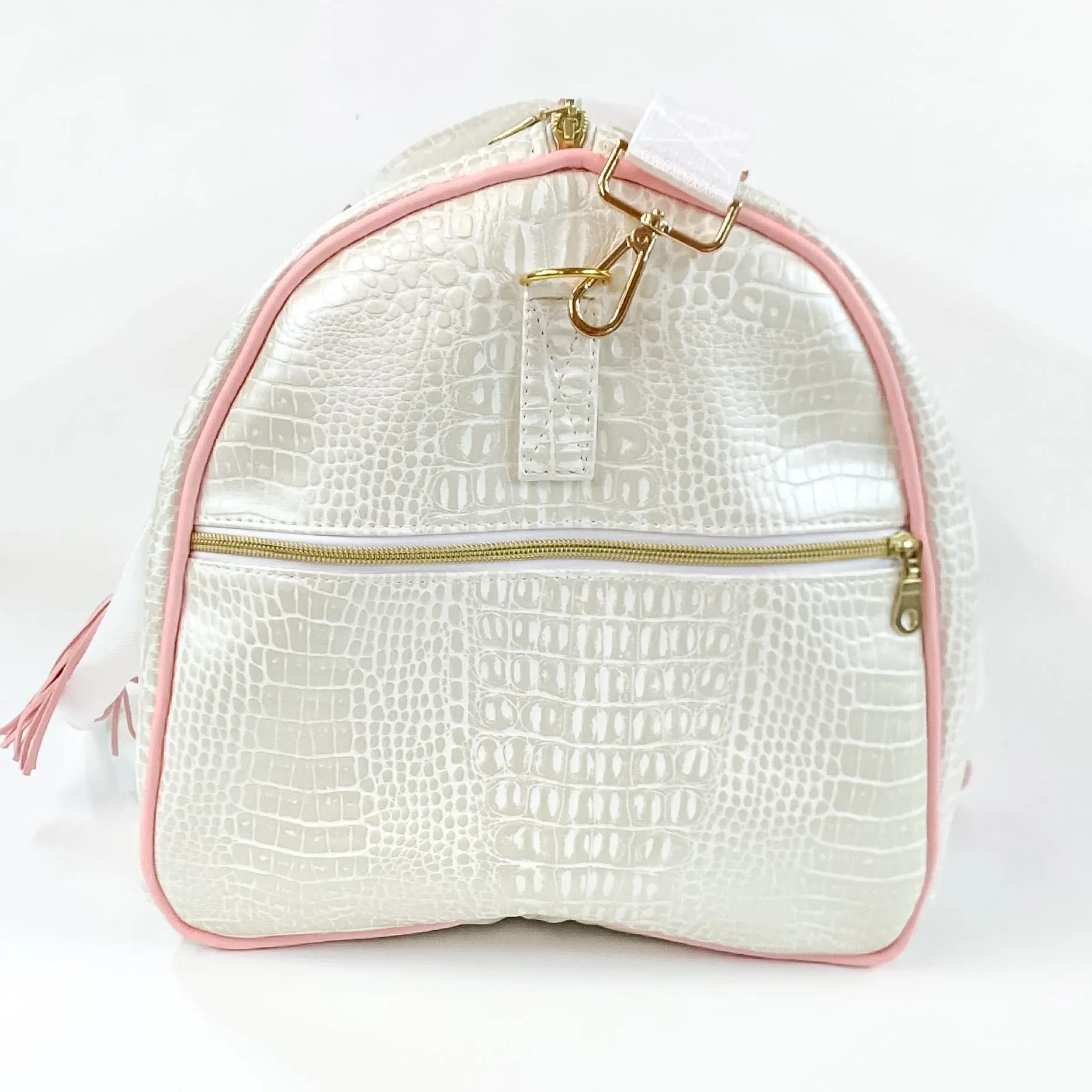 Makeup Junkie | Shade of Pearl Duffel Bag in Pearl White Croc Print