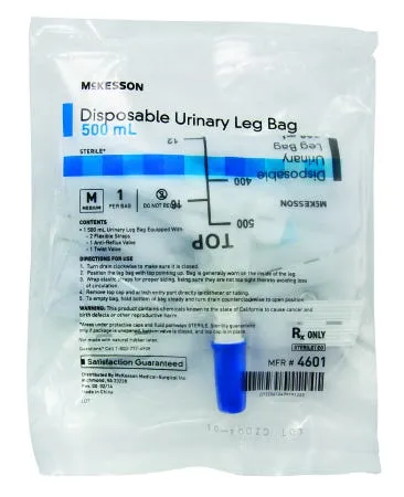 McKesson Urinary Leg Bag, Anti-Reflux Valve, 500 mL, Vinyl, 1 Bag