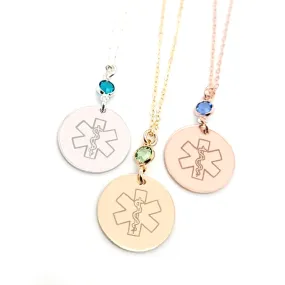 Medical Alert ID Necklace with an optional Birthstone - CG515N. Starts at