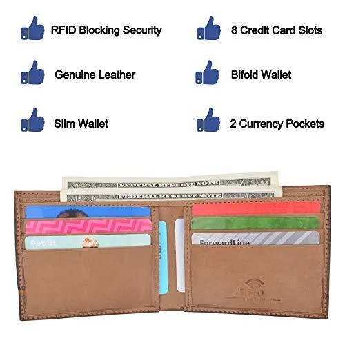 Mens Slim Bifold Wallet RFID Blocking Front Pocket Genuine Hunter Leather Wallets for Men RFID611302