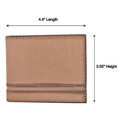 Mens Slim Bifold Wallet RFID Blocking Front Pocket Genuine Hunter Leather Wallets for Men RFID611302