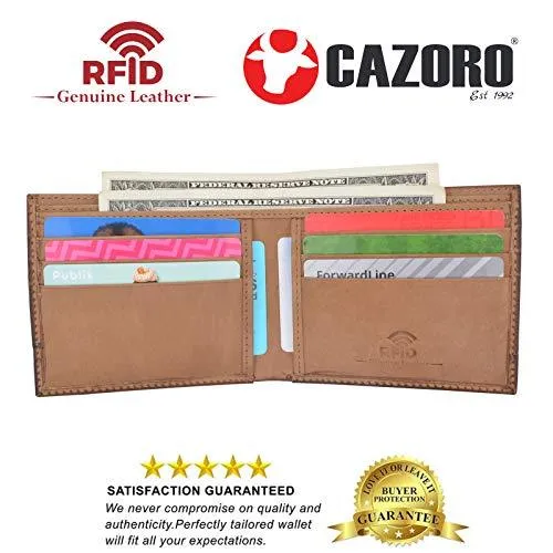 Mens Slim Bifold Wallet RFID Blocking Front Pocket Genuine Hunter Leather Wallets for Men RFID611302