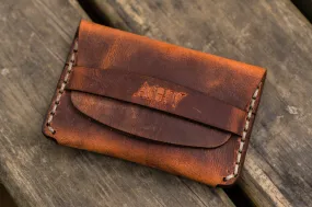 No.36 Personalized Basic Flap Handmade Leather Wallet - Crazy Horse Orange