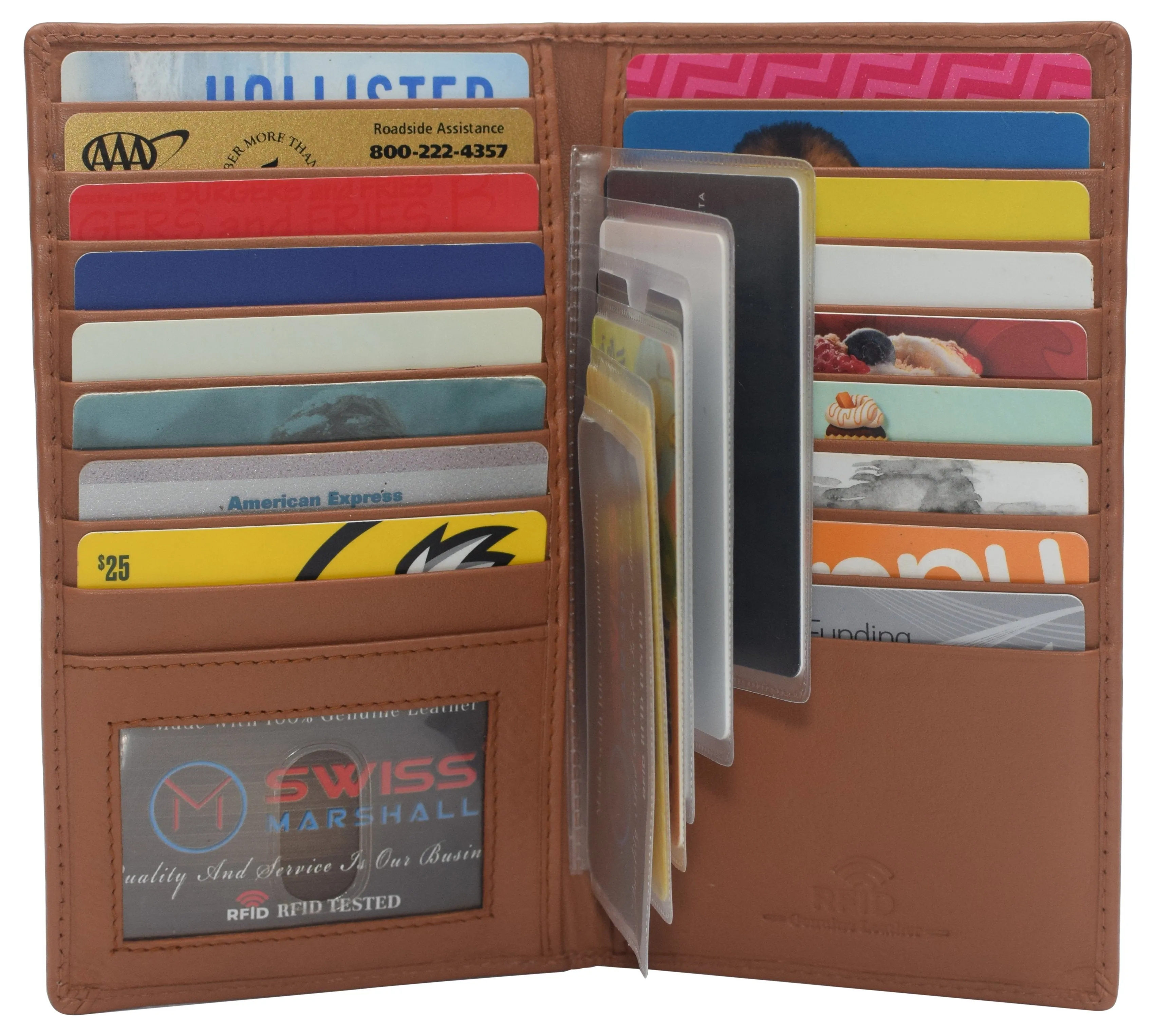 RFID CN 1529 Swiss Marshall RFID Blocking Genuine Leather Mens Long ID 17 Credit Card Security Wallet Colors