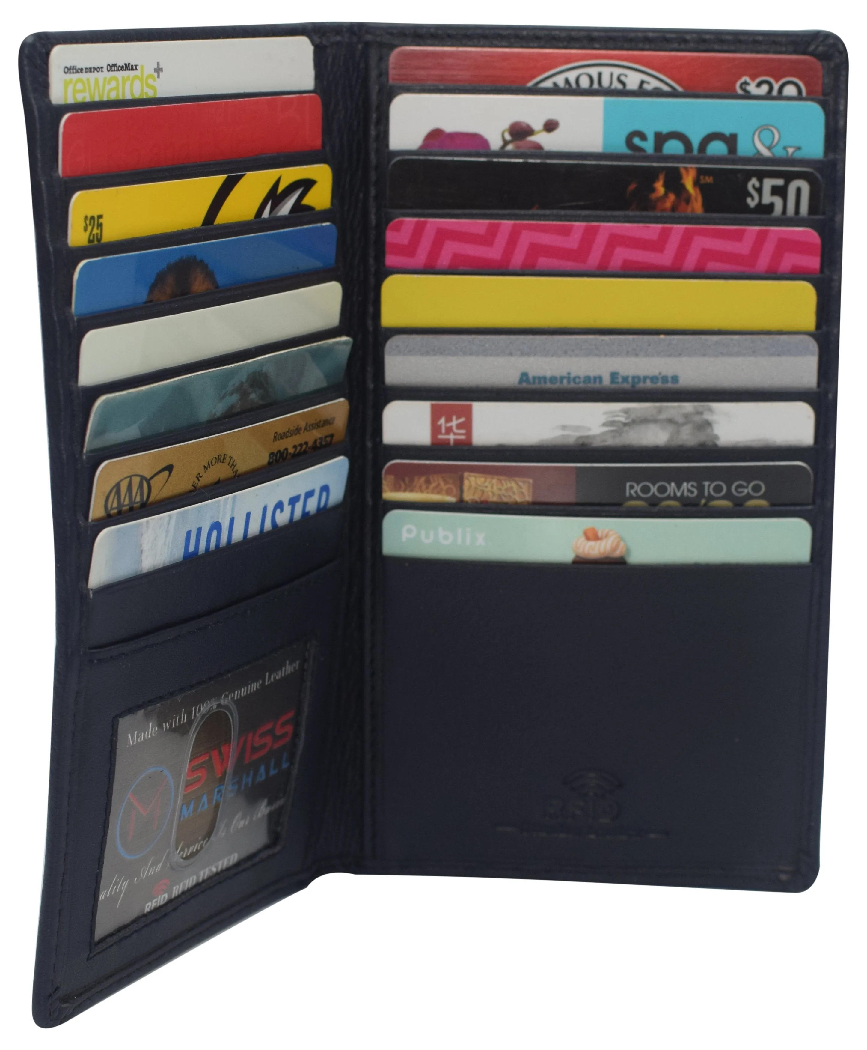 RFID CN 1529 Swiss Marshall RFID Blocking Genuine Leather Mens Long ID 17 Credit Card Security Wallet Colors