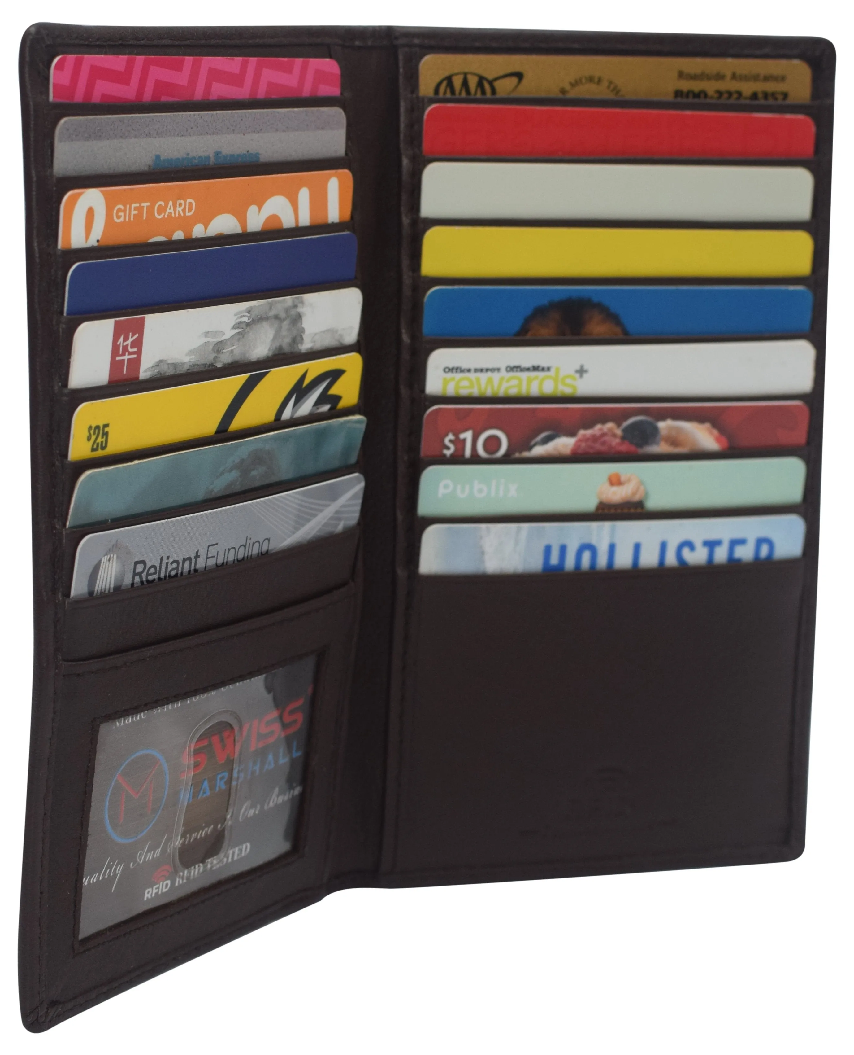 RFID CN 1529 Swiss Marshall RFID Blocking Genuine Leather Mens Long ID 17 Credit Card Security Wallet Colors