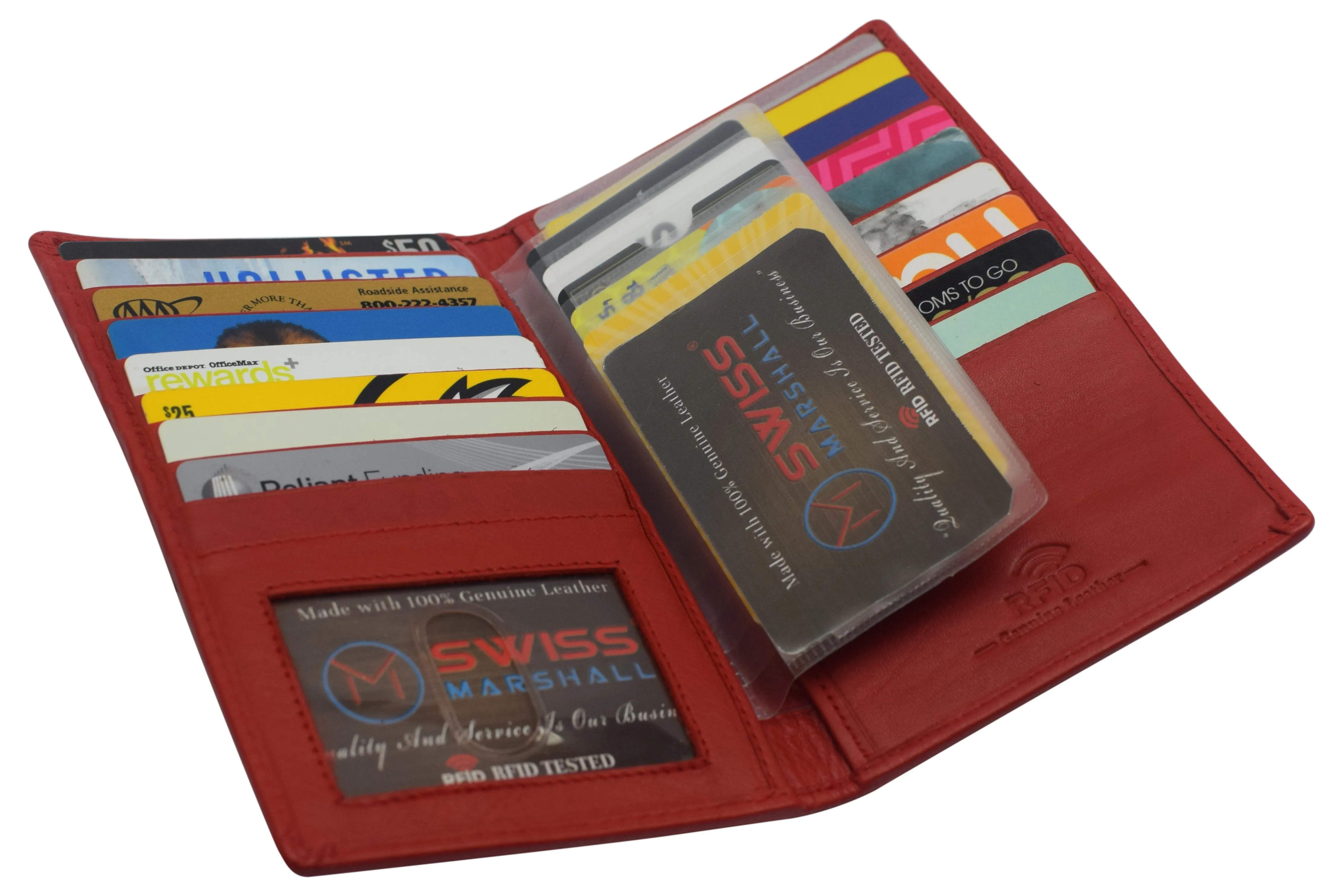 RFID CN 1529 Swiss Marshall RFID Blocking Genuine Leather Mens Long ID 17 Credit Card Security Wallet Colors