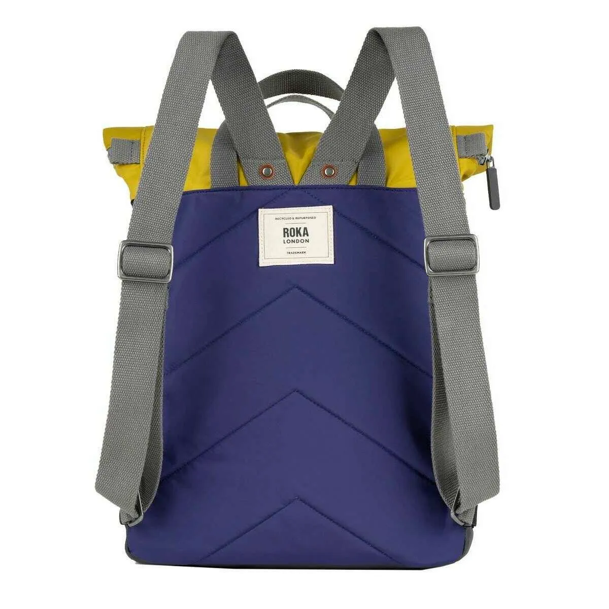 Roka Canfield B Medium Creative Waste Colour Block Recycled Nylon Backpack - Purple/Yellow/Green