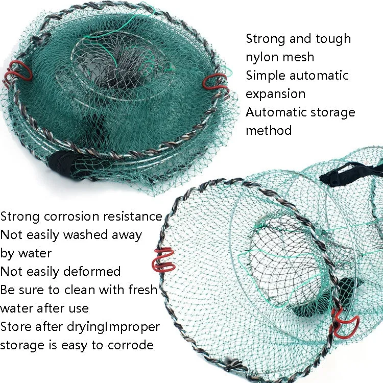 Spring Cage Fishing Net Automatic Folding Shrimp Cage Round Spring Fish Net(Encrypted Mesh Large)