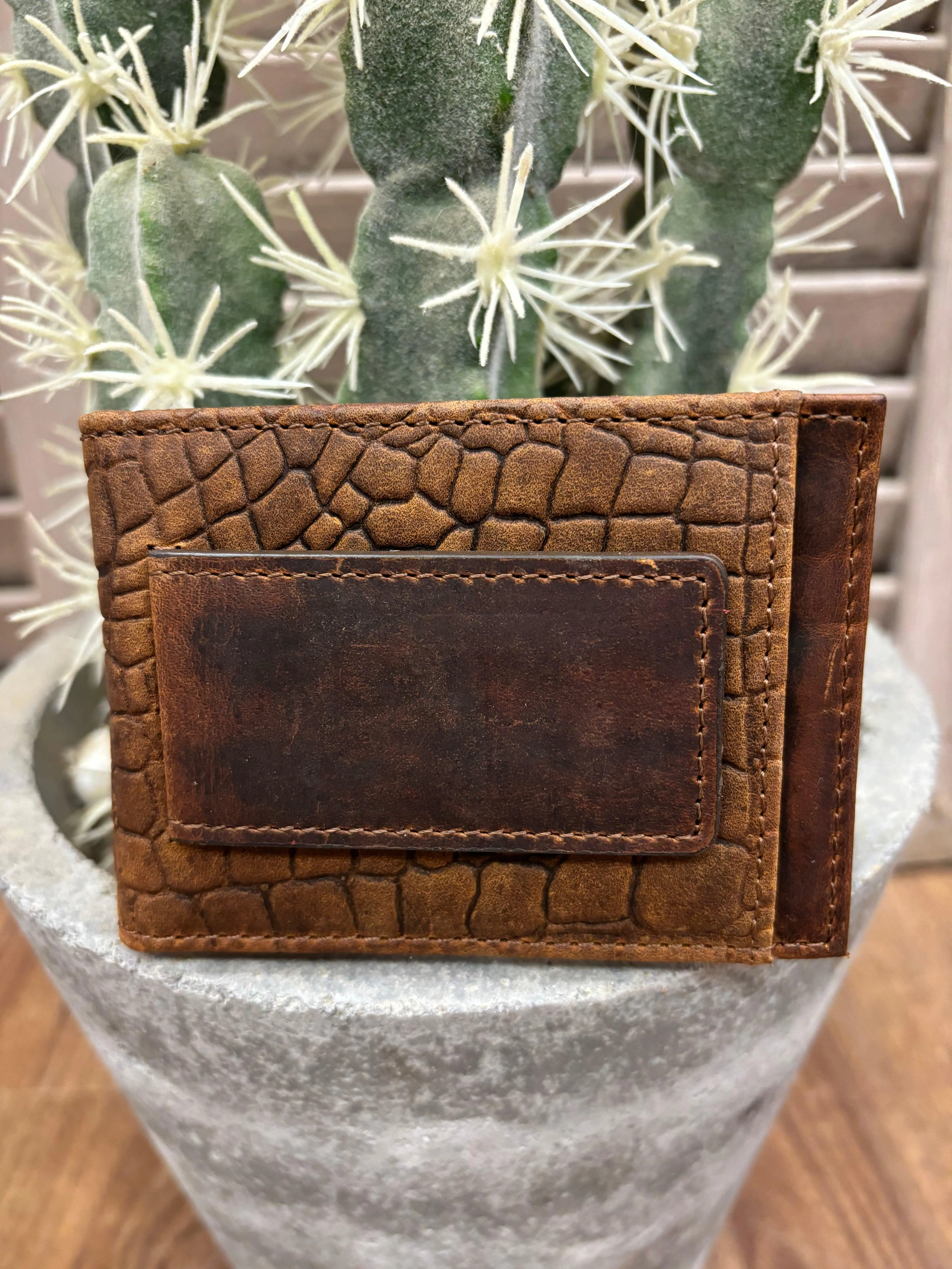 STS Croc Embossed Leather Money Clip Card Wallet STS63485