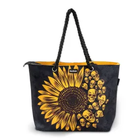 Sunflower Skulls Shoulder Beach Bag