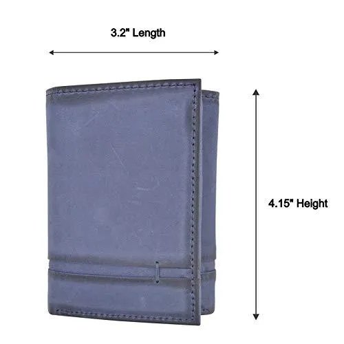 Trifold Wallet with RFID For Men Genuine Leather Men's Casual & Professional Navy Blue Wallets RFID611303