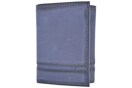 Trifold Wallet with RFID For Men Genuine Leather Men's Casual & Professional Navy Blue Wallets RFID611303