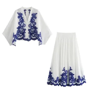 Uniwim 2024 Women's Ethnic Embroidered Top Shirt Loose Elastic Waist Skirt Women's Clothing Sales Plus Size Women Clothing