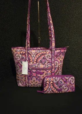 Vera Bradley Dream Tapestry Purple Paisley Tote Satchel Shoulderbag with Wallet