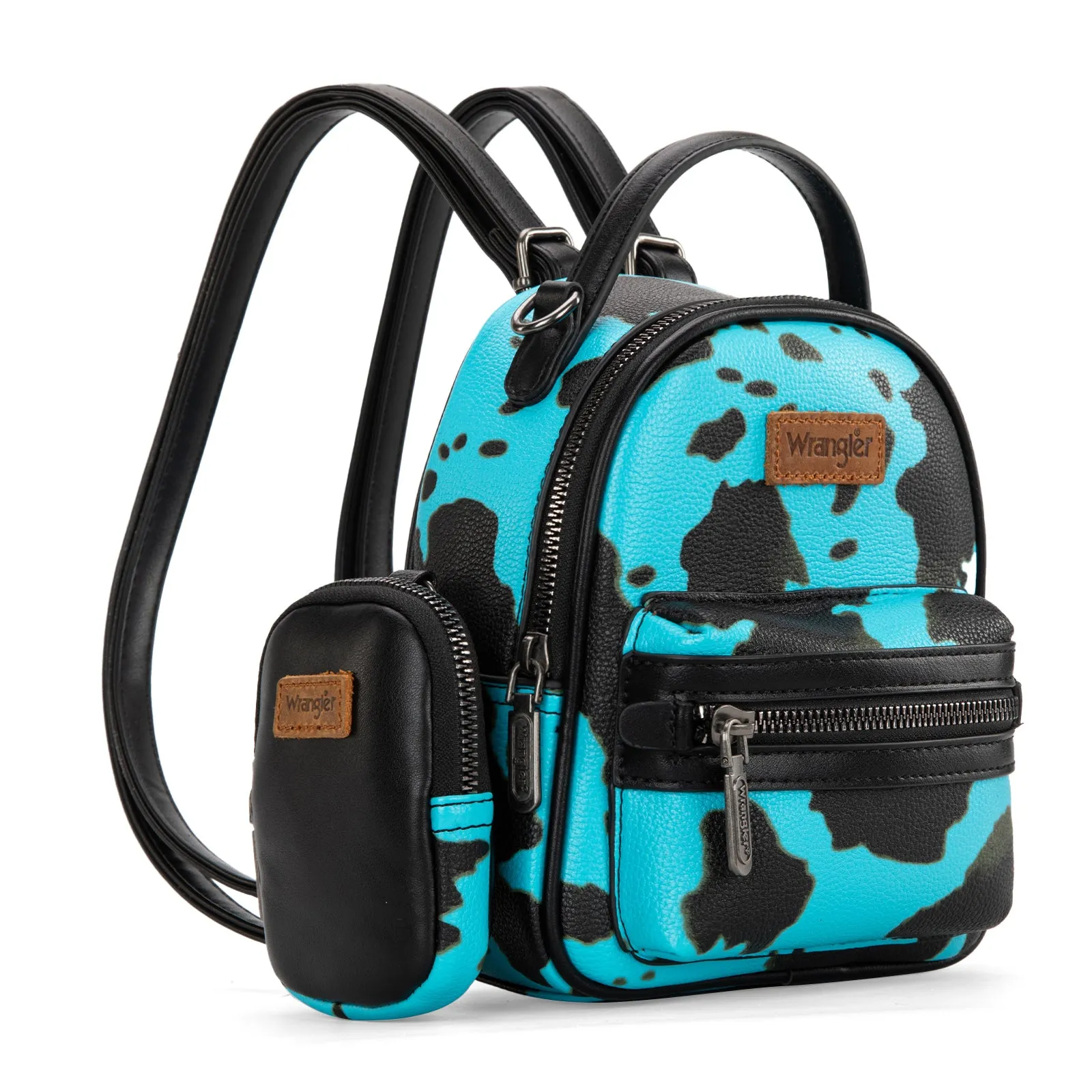 WG133-8600  Wrangler Cow Print Mini Backpack With Coin Pouch - Turquoise