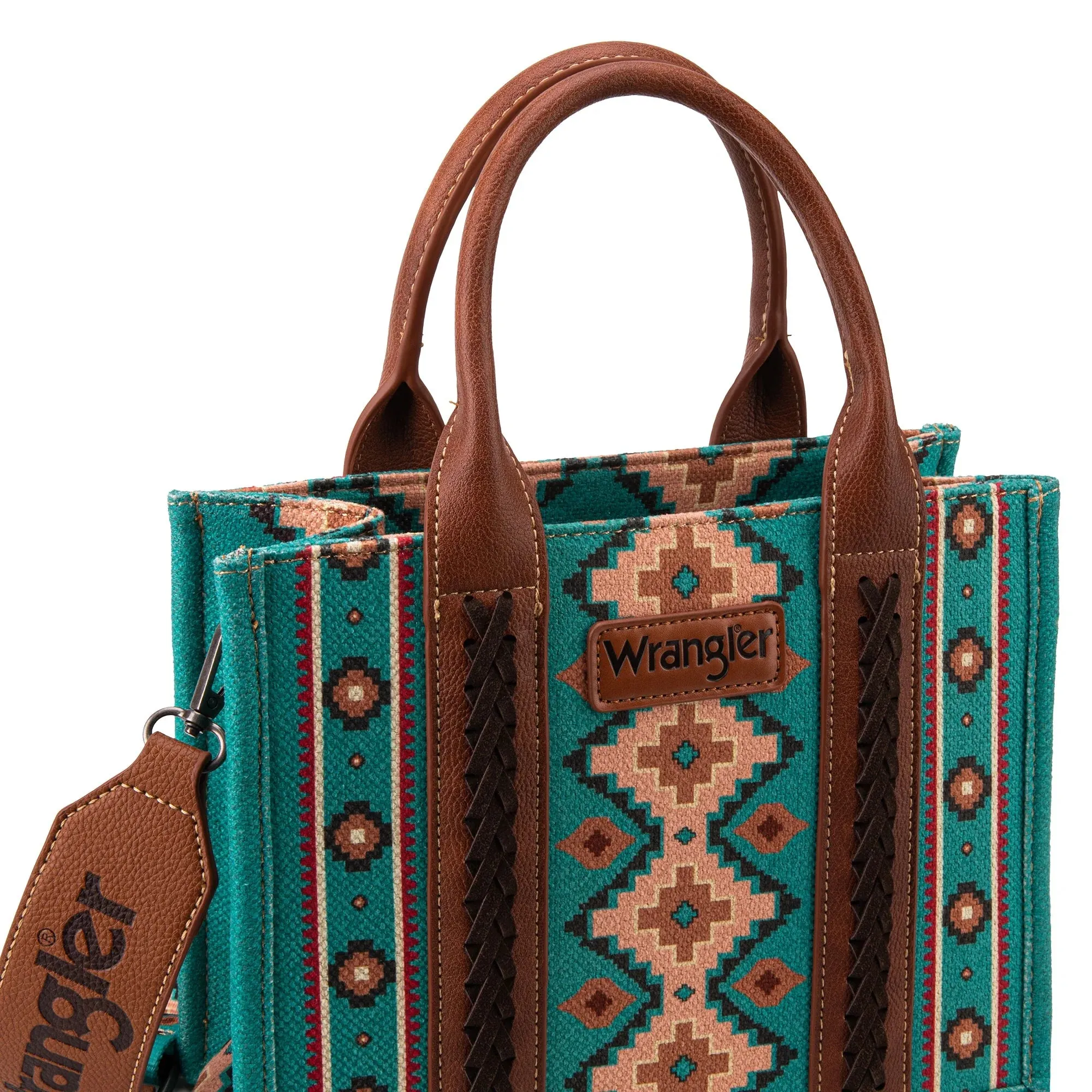 WG2203-8120S Wrangler Southwestern Print Small Canvas Tote/Crossbody - Turquoise