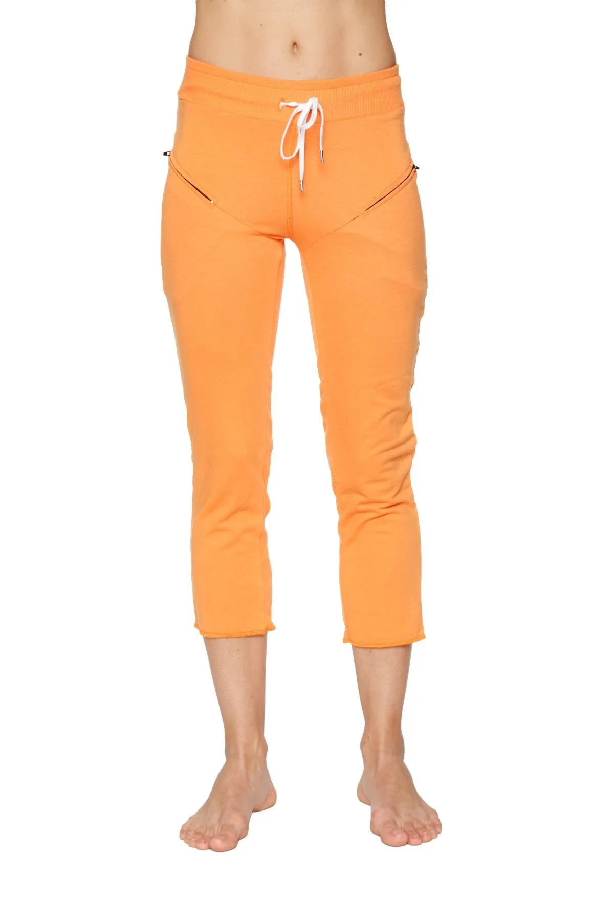 Women's 4/5 Length Zipper Pocket Capri Yoga Pant (Sun Orange)