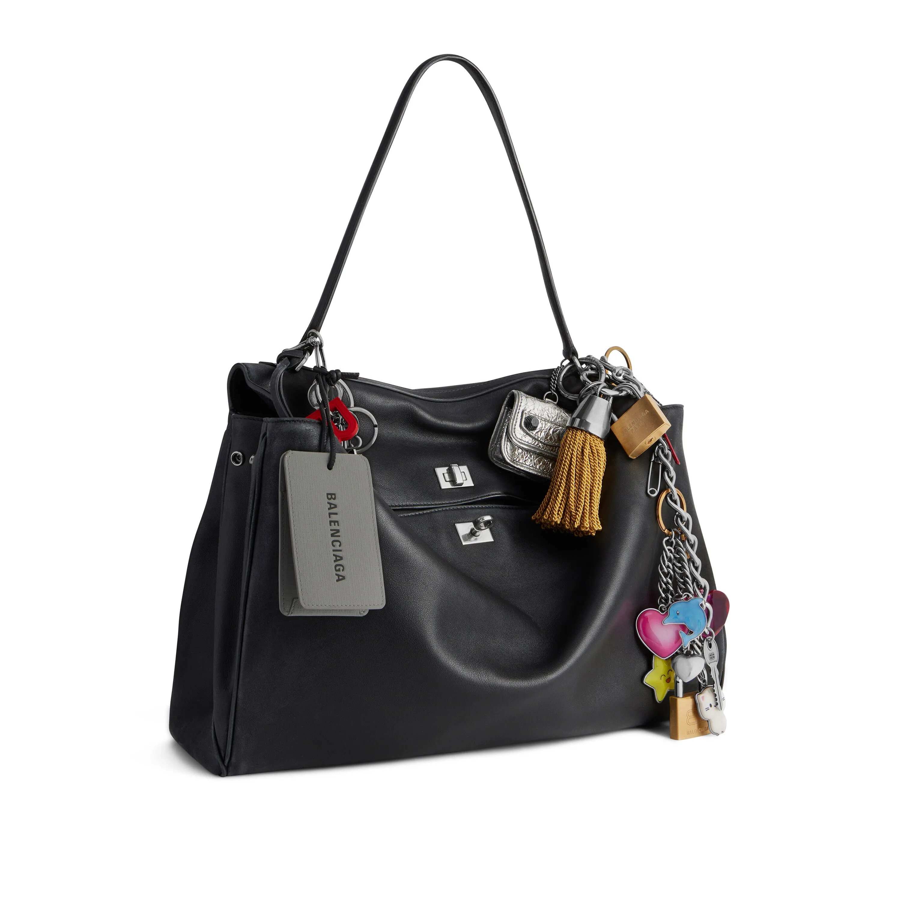 Women's Rodeo Large Handbag Used Effect With Charms In Black