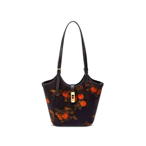 Xiangyunsha Silk Leather Printed Persimmon Bucket Bag